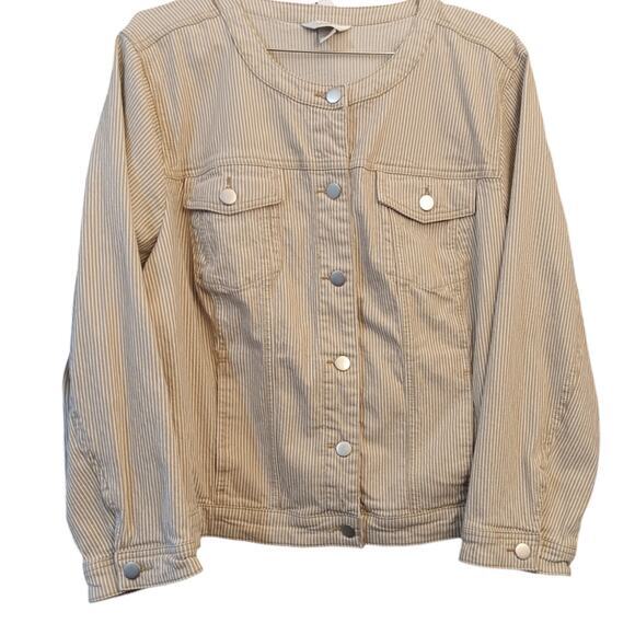 NEW CJ BANKS Lightweight Jacket Size 3X Neutral Tan‎ White Silver Tone Buttons - Picture 8 of 9